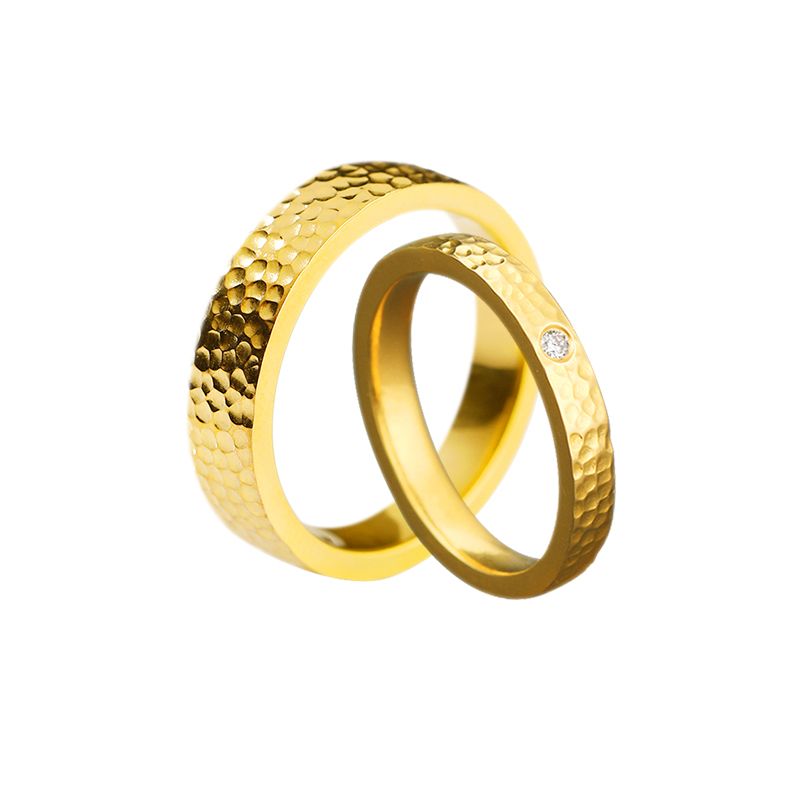 10k gold hammer ring solid diamond couple ring