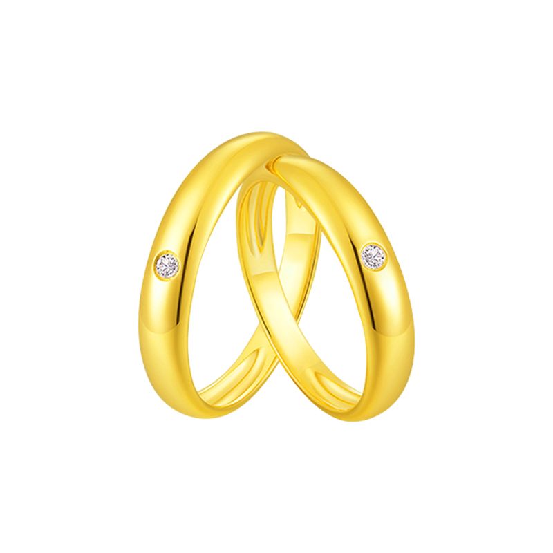 14K gold natural diamond couple engravings about the guardian of the ring