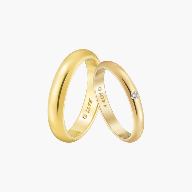 Timeless Polished Plain PT950 18K Gold Band Couples Rings