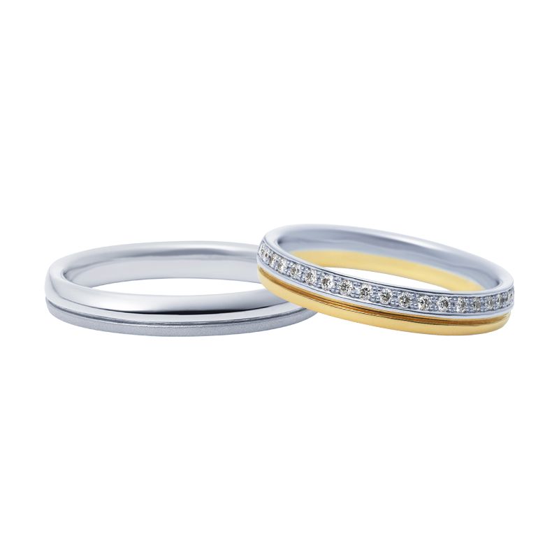 Stackable Hammered Texture PT950 and 18K Gold Couples Rings