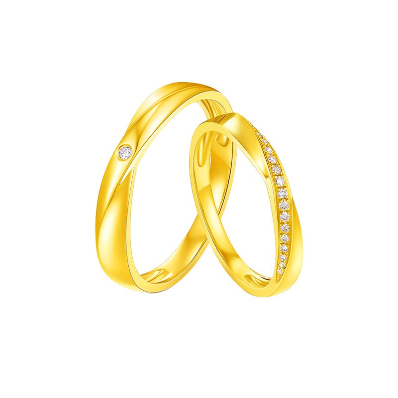 Sophisticated Matte Finish 14K Gold Unisex Couple Rings