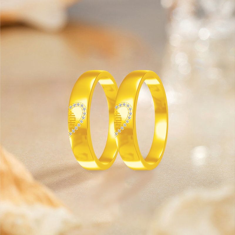 Romantic Heartbeat Design 10K Gold PT950 Couple Ring Set for Marriage