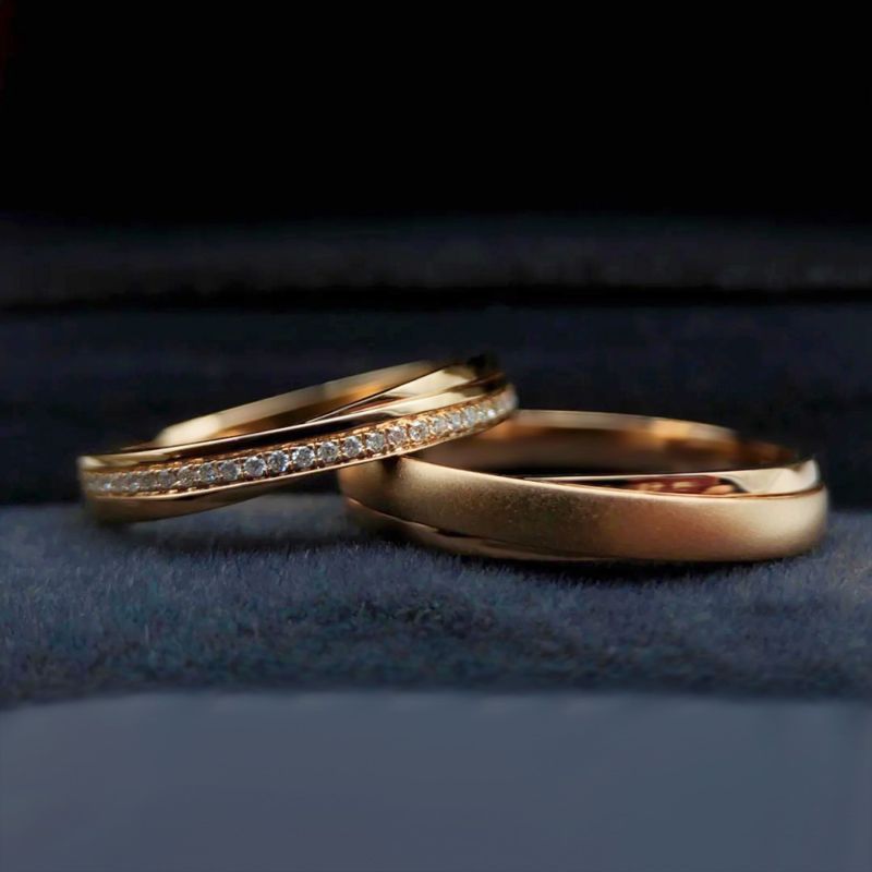 Luxury Matching Set of 10K Gold Plated Couple Wedding Bands