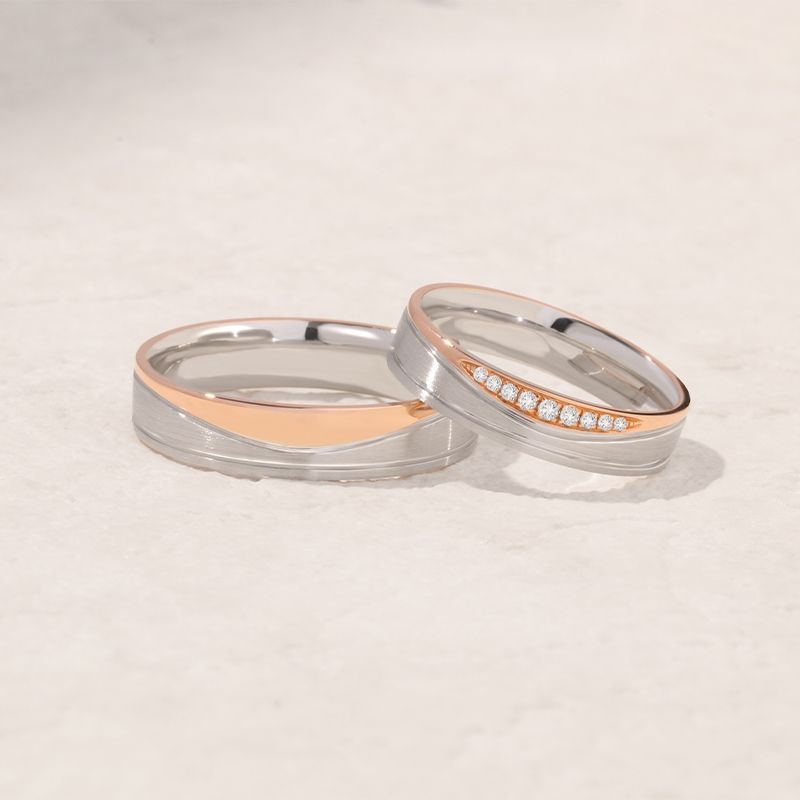 Everlasting Embrace: Handcrafted 10K Gold Couples Rings in Precious Platinum, Gold Shades