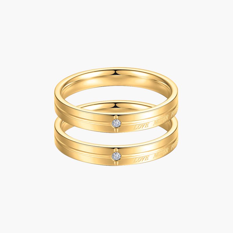 Personalized Initials Engraved 10K Gold PT950 Couples Anniversary Rings