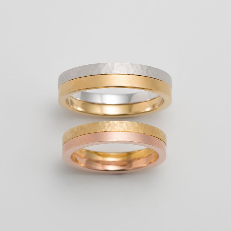 Contemporary Half-and-Half 10K Gold PT950 Twisted Band Rings