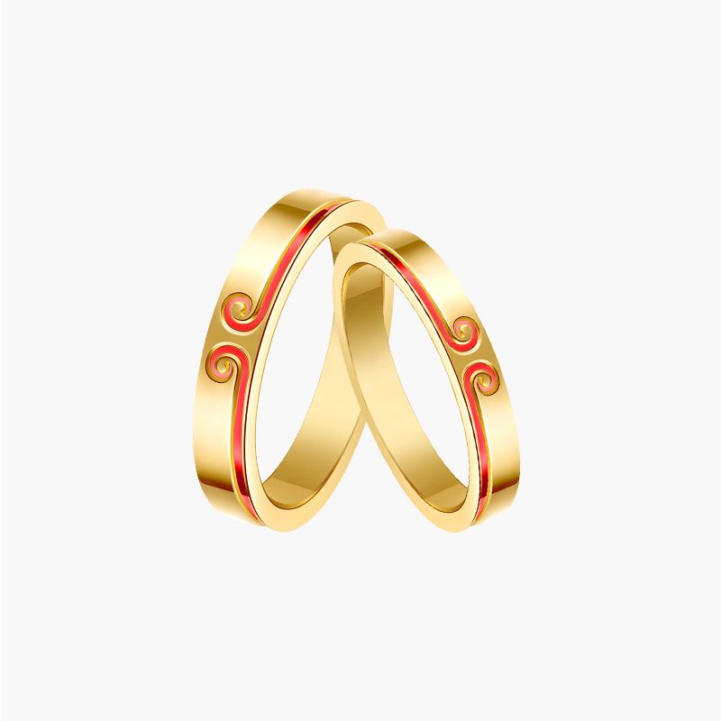 Exquisite 10K Gold Inlay Heartbeat Couple Rings Handcrafted Wedding Bands