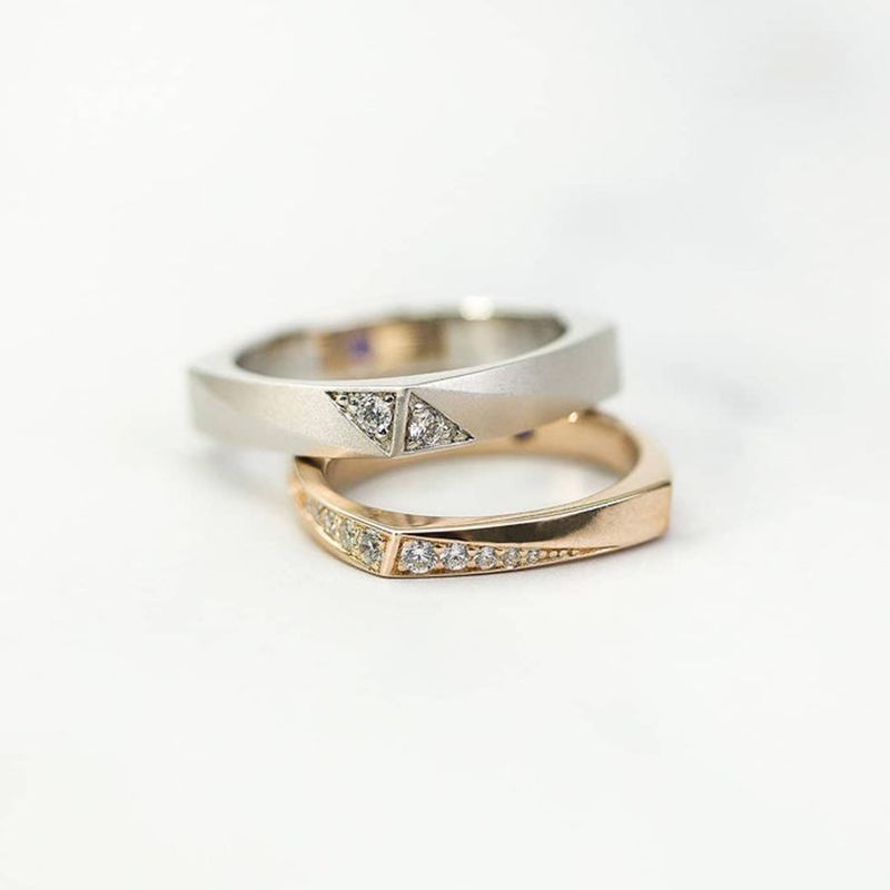 Antique Inspired Plated 10K Gold Garnet Stone Couple Rings