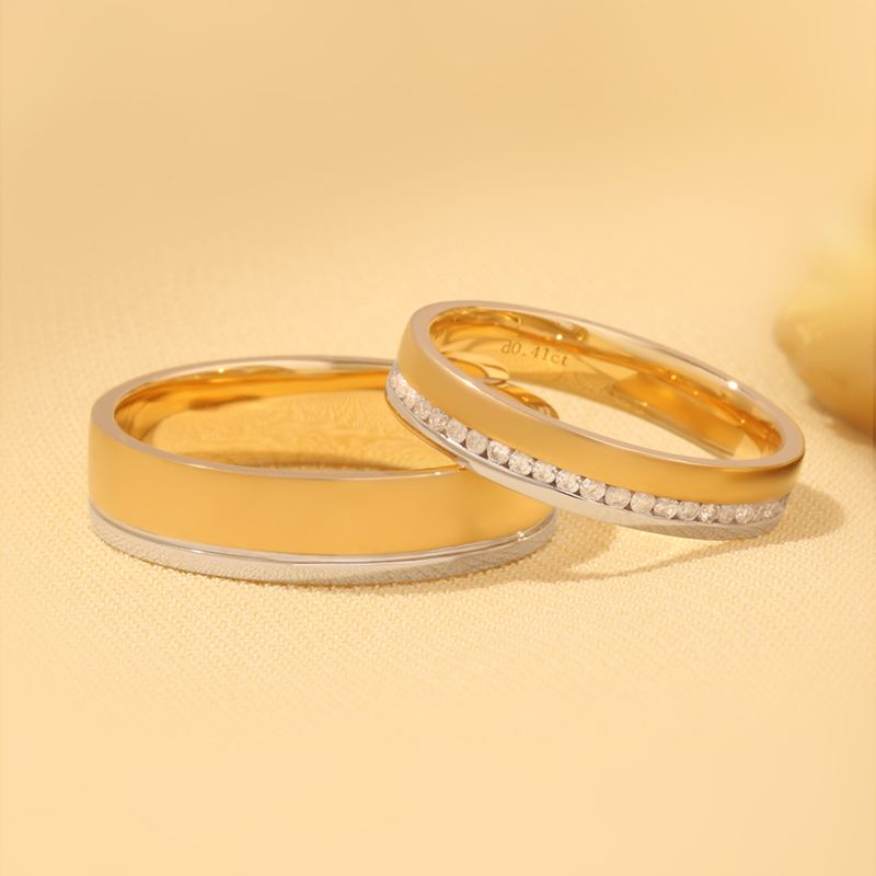 Romantic Spectrum: Colorful 10K Gold Duo Rings Displaying a Range of Precious Metal Shades