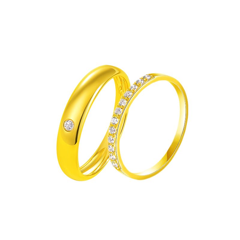 Romantic Heartbeat Design 10K Gold PT950 Couple Ring Set for Marriage