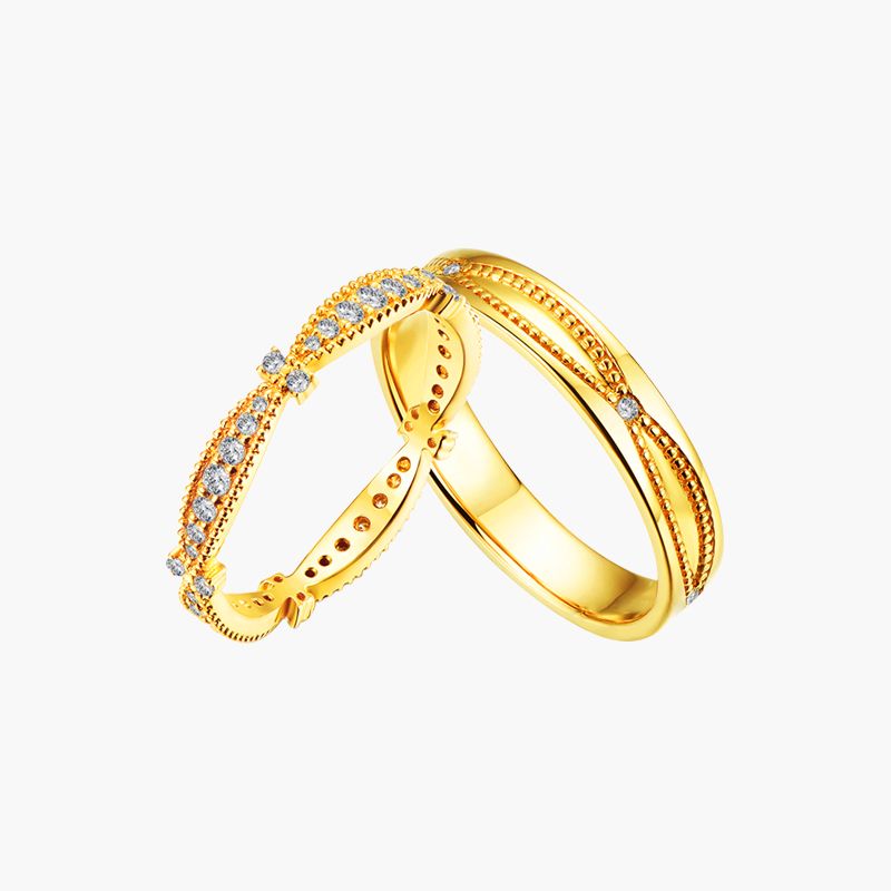 Bespoke His Hers 10K Gold Overlay Diamond-Studded Wedding Engagement Couple Rings