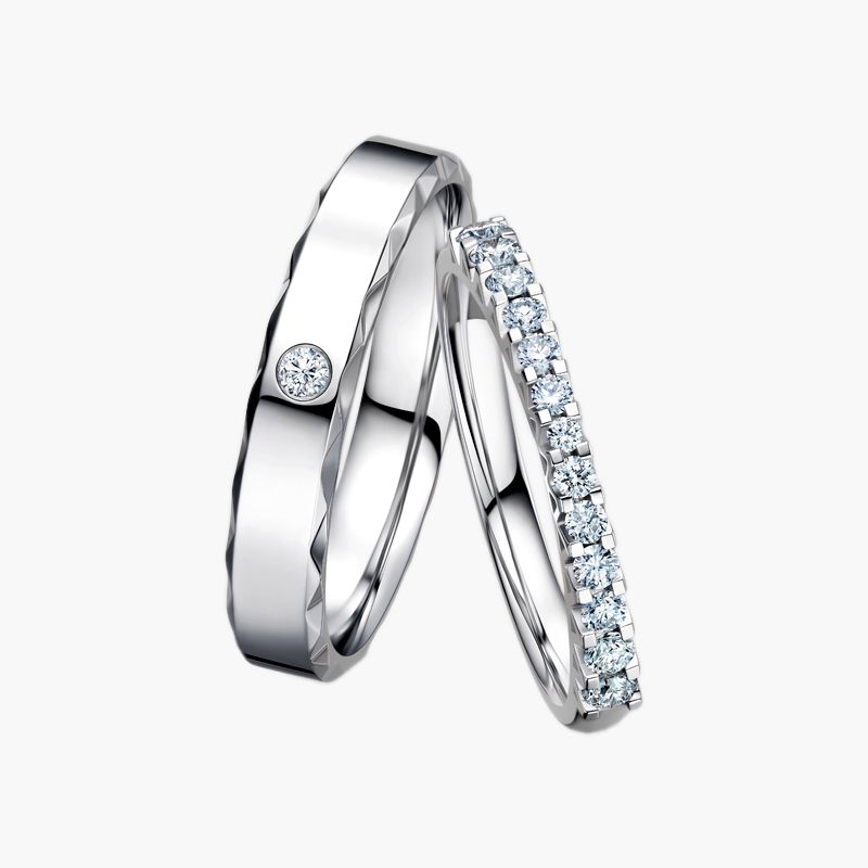 Hand-in-Hand Forever: 14K Yellow/White Gold Couple Rings with Channel Set Diamonds