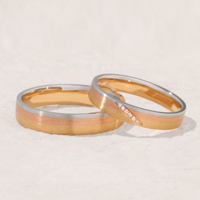 Golden Commitment: Exclusive 14K Tri-Color Gold Ring Collection for Couples