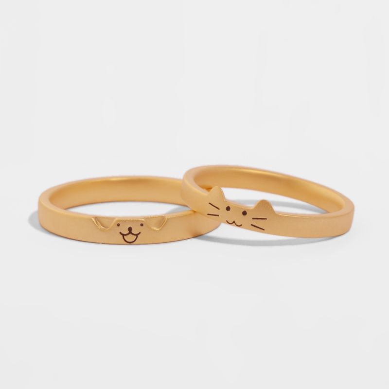 Purrfect Pair: 10K Gold Cat-Themed Couples Rings - Adorable Design for Engagement, Wedding and Eternal Love