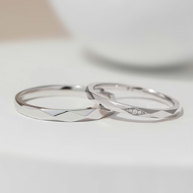 Exclusive Patent Design 14K Gold Plated Edge Couple Rings Natural Diamond Wedding Bands Set