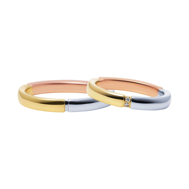 Sleek Brushed Finish PT950 and 14K Gold Eternity Couples Rings