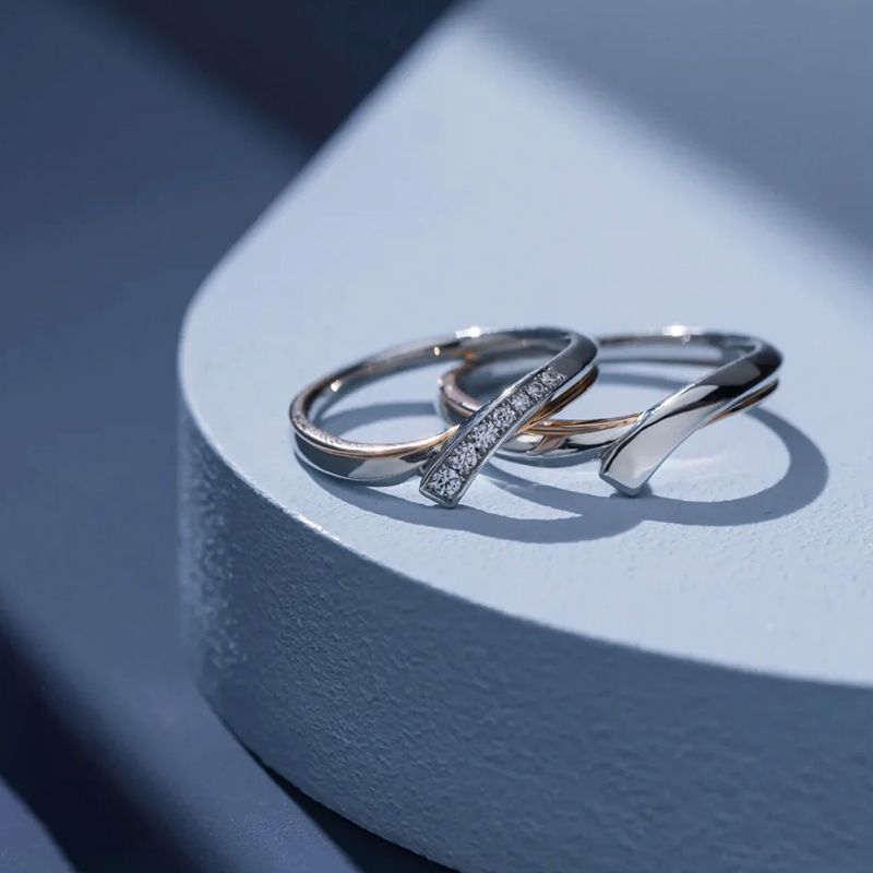 Embossed Love Quotes 14K Gold Genuine PT950 Couple Rings