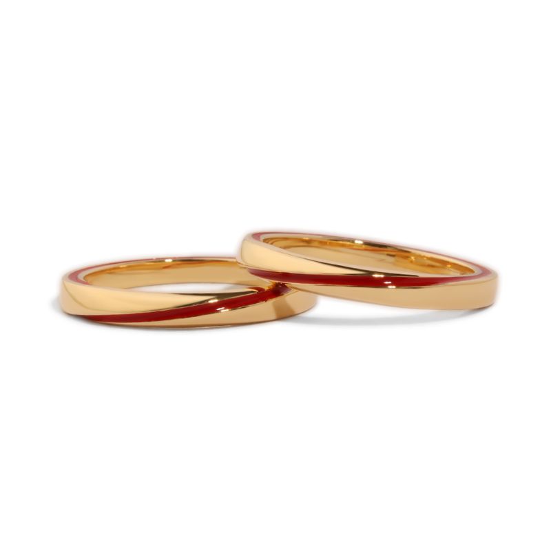 Red Thread of Destiny 18K Gold Couple Rings - Engagement and Wedding Bands