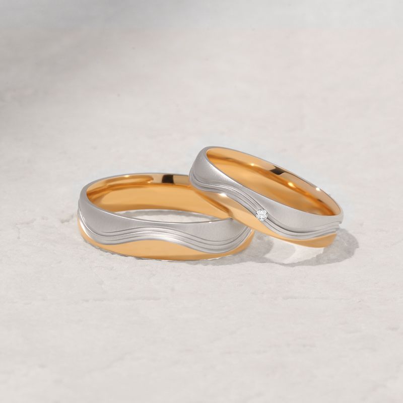 Romantic Duo: Matching 18K Gold His & Hers Bands - White, Yellow & Rose Gold Tones 