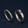 Oxidized Black Titanium Accented 10K Gold PT950 Couple Rings