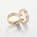 18K platinum Yellow Bonded Solitaire CZ Bridal Ring Pair with Swirl Design
