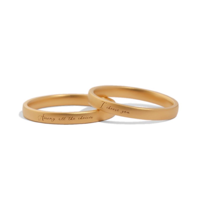 Words of Love Engraved 10K Gold Couple Rings - Wedding, Engagement Bands