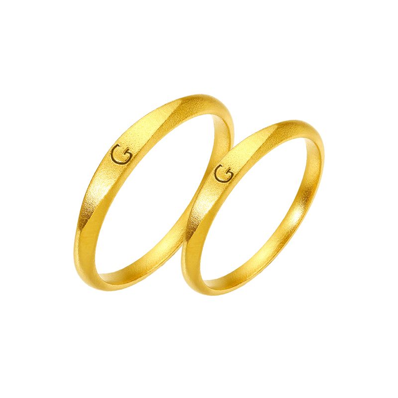 Your last name is engraved with gold lettering 999 full gold solid male and female couple rings